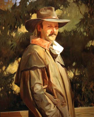 Man in Wide-brimmed hat and Oilskin Coat